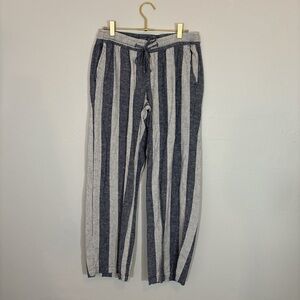 Old Navy Navy Blue & White Striped Drawstring Linen Pants